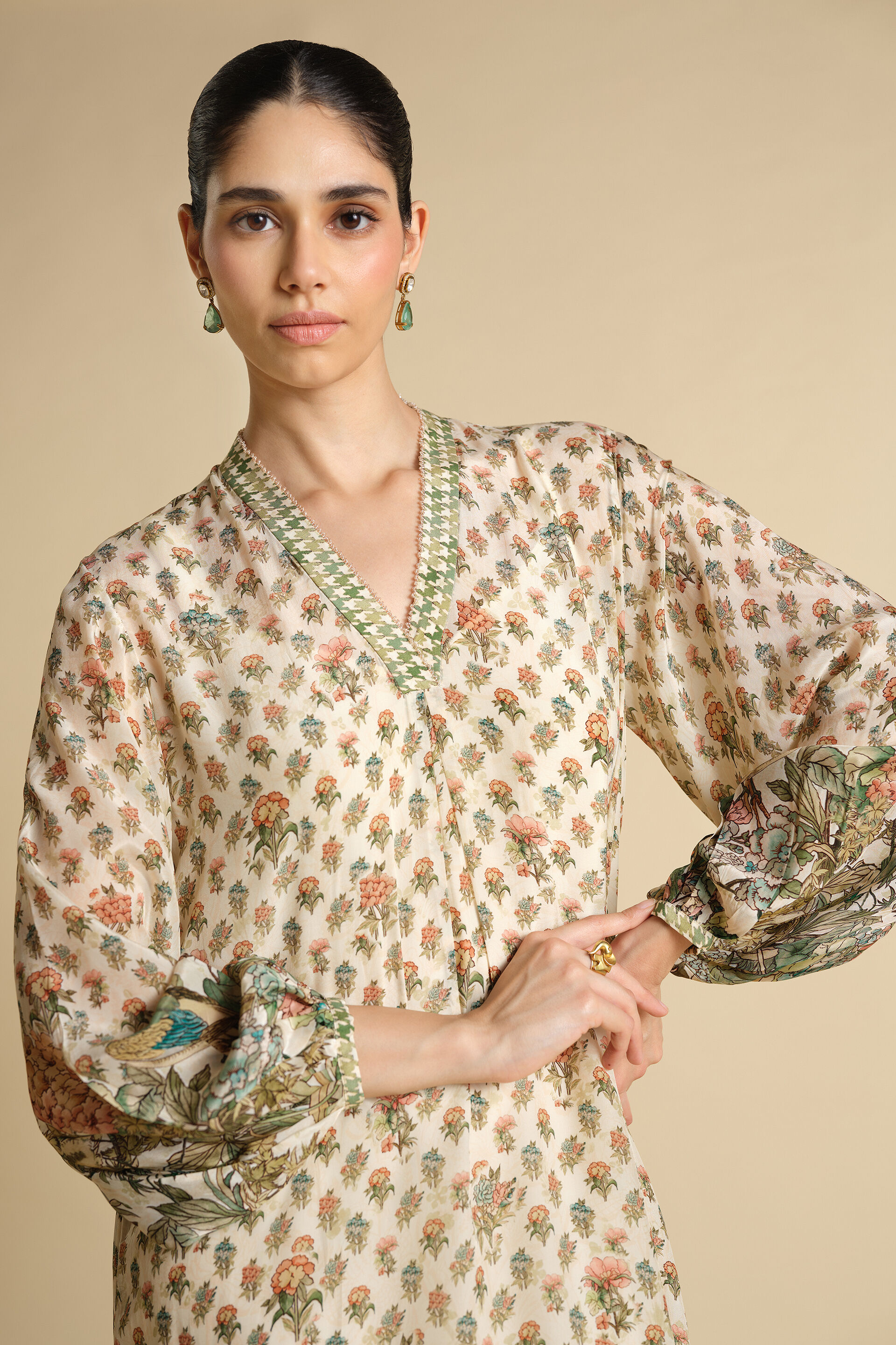 Fareeha Printed Kaftan - Ivory, Ivory, image 5